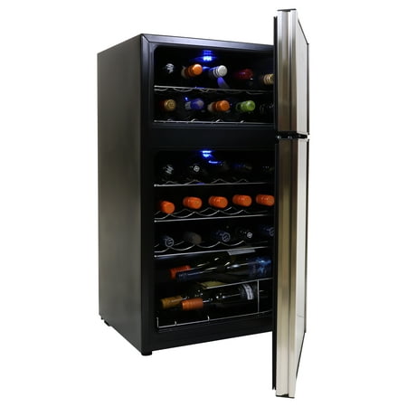 Koolatron 29 Bottle Dual Zone Wine Cooler Freestanding Wine Refrigerator  Black