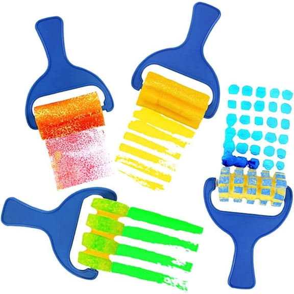 Goowood Foam Paint Roller and Sponge Brushes for Kids 4Pcs DIY Art Craft Painting Tool Set for Early Education Painting Sponges Handle