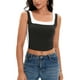thumbnail image 2 of ATHLECHIC Camiseta sin mangas de cuello cuadrado para mujer, top corto de verano con bloques de color, XS, negro, 2 of 5