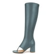 thumbnail image 2 of YDN Women Open Split Toe Knee High Boots Side Zipper Mid Chunky Heels Fashion Dressy Party Long Booties Size 16 Blue, 2 of 3