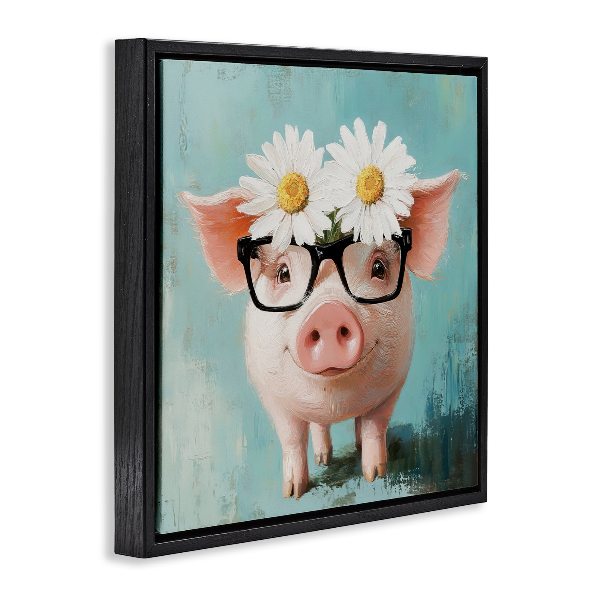 Stupell Industries Nerdy Natalie Piglet Black Framed Floater Canvas Wall Art, design by Tina LeCour