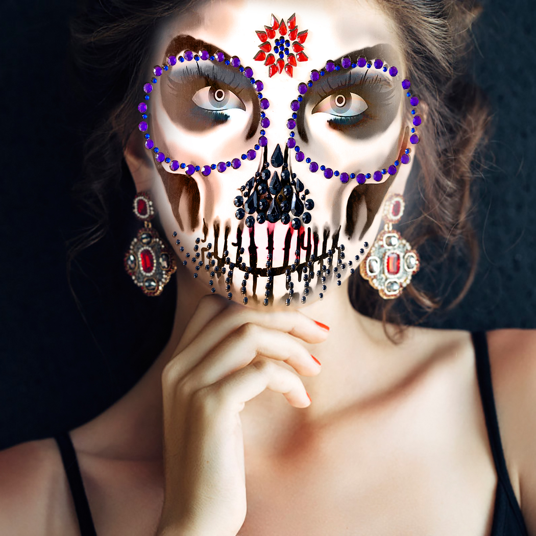 Halloween Face Jewelry Fashion Funny Rhinestone Tattoo Face Gem Jewel Sticker - image 4 of 6