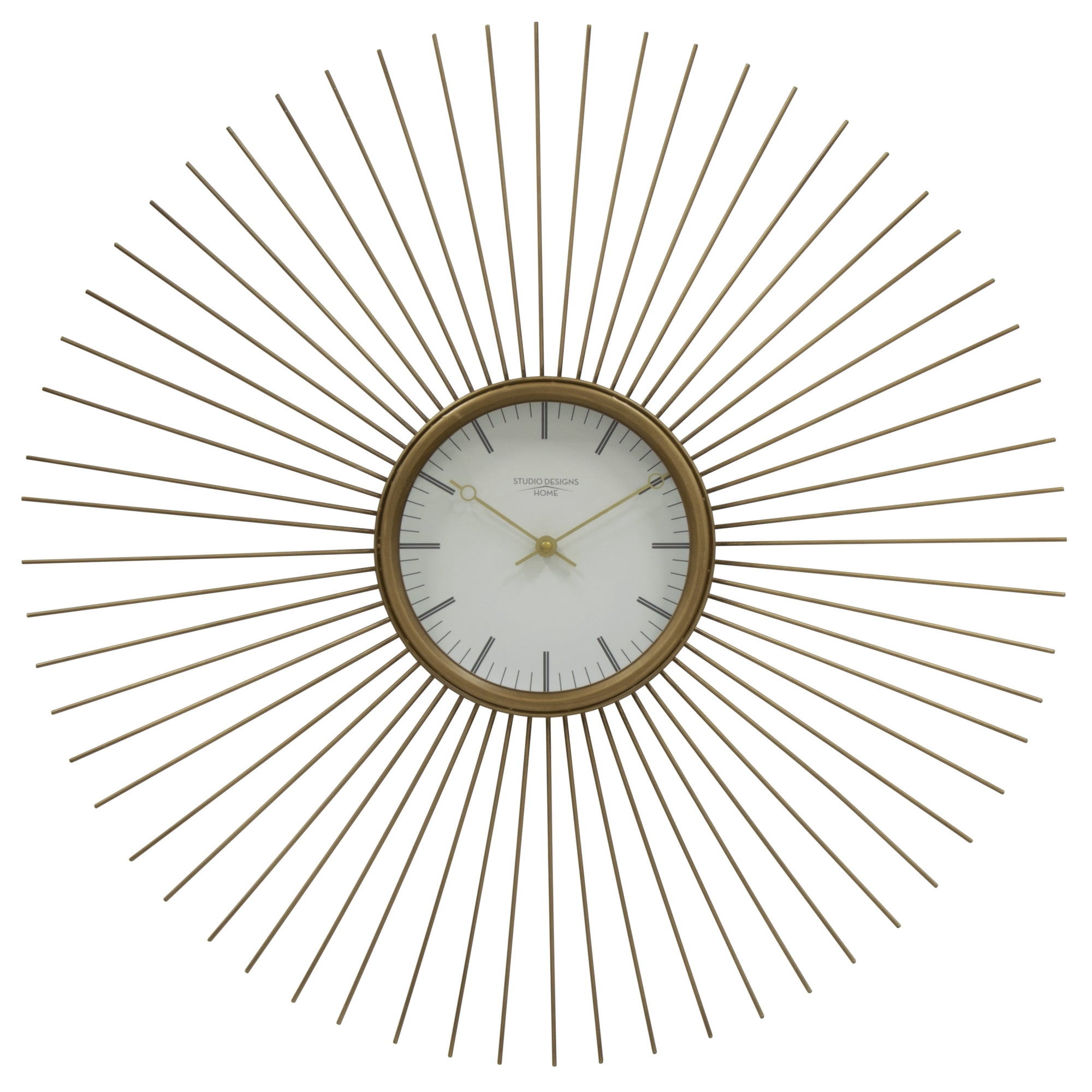 Studio Designs Home Sunburst Wall Clock, 24 Gold Decorative Clock with White Face and Quartz
