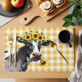 thumbnail image 2 of Sunflowers Cow Placemats Set of 4, Farm Animal Yellow Buffalo Plaid Placemats for Dining Table, Place Mats for Kitchen Tabletop, Waterproof Wipeable Dining Table Mats Set, 2 of 9