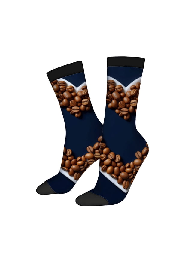 Four Seasons Universal Socks - 2 Pairs of Unisex Trendy Socks with Coffee Bean V - Shape Pattern on Dark Blue Background