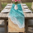 thumbnail image 4 of Teal Coastal Beach Table Runner 70 Inches, Summer Nautical Ocean Beige Seaside Bed Runner Dresser Scarves Tabletop for Indoor Outdoor Parties/Ceremony/Banquet, 13" x 70", 4 of 9