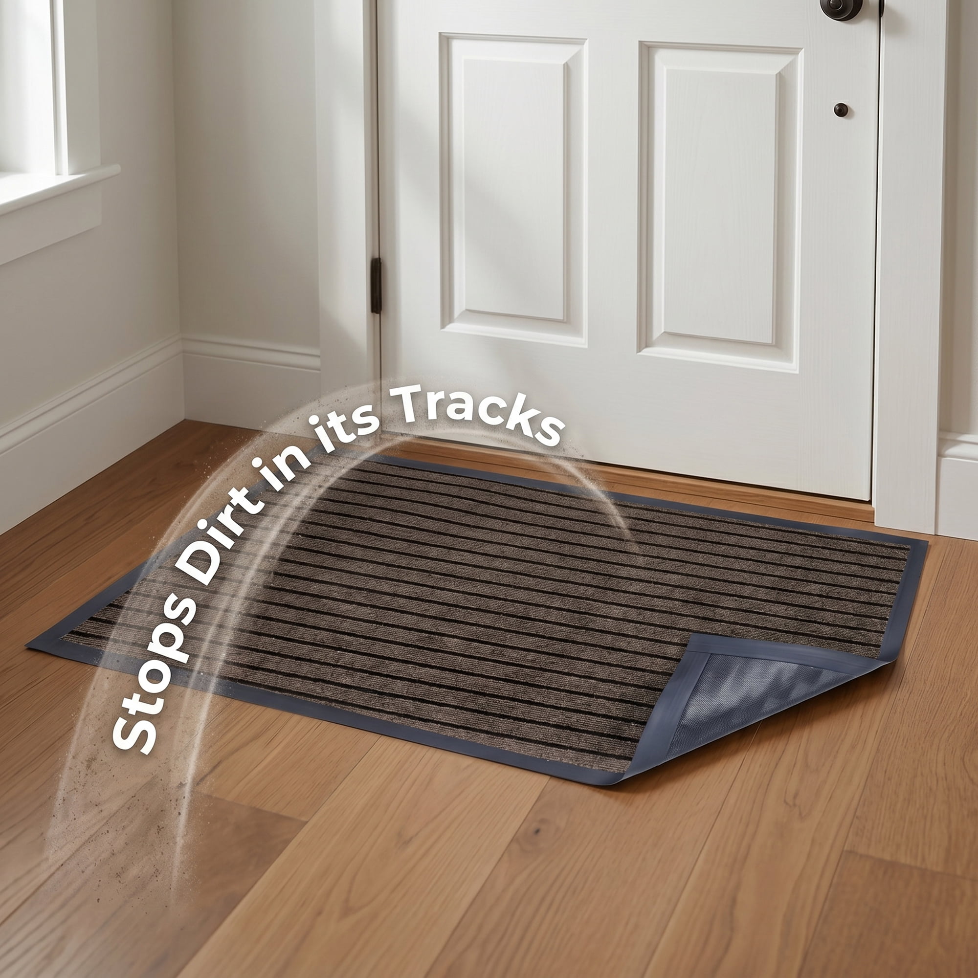 Unique Bargains Waterproof Non-Slip Ribbed Scraper Welcome Front Door Mat Brown 35" x 24"