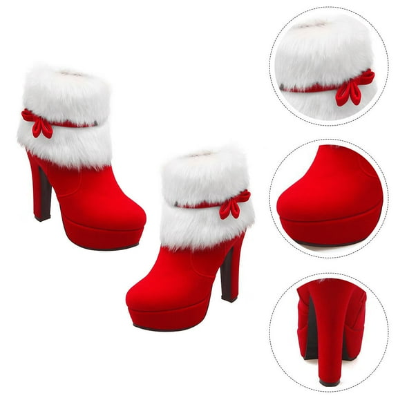 TAILTOSS 1 Pair Women Suede Ankle Boots Christmas Theme Design Nonslip Red Short Boot 10.22X4.32X3.62in