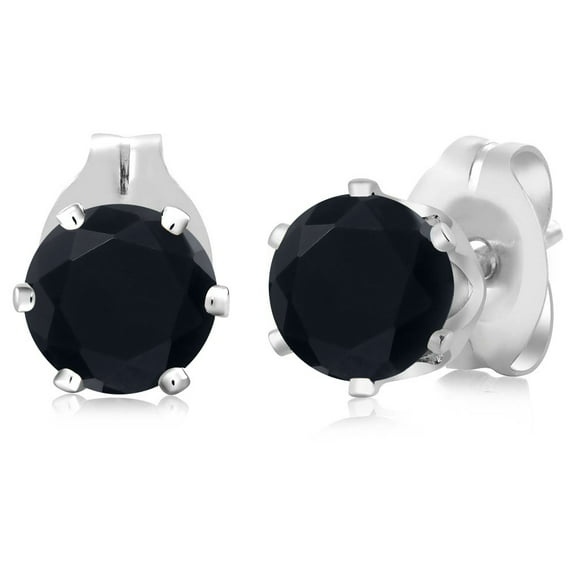 Gem Stone King Black Onyx Stud Earrings for Women Men | 0.92 Cttw | Gemstone Birthstone | Round 5MM