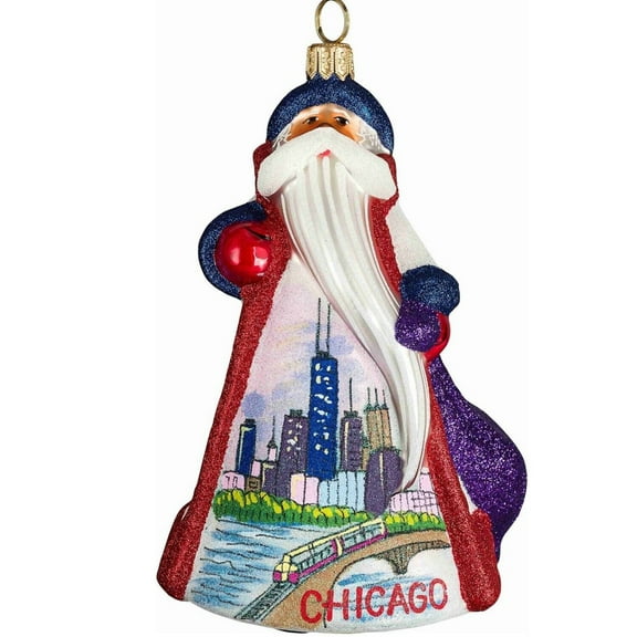 Glitterazzi Chicago Illinois Santa Polish Glass Christmas Ornament Decoration