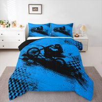 Feelyou Modern Speed Sports Queen Comforter Set for Boys, Extreme Motorcycle Bedding Sets, Dirt Bike Lover Reversible Bedding Comforter Set, Breathable Home Decor, 3 Pieces