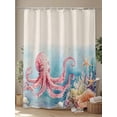 thumbnail image 4 of Fsddascl Octopus Shower Curtain Set - Small 36" x 72" Washable Bathtub Curtain with 12 Hooks, Ocean Coastal Starfish Watercolor Blue Coral Waterproof Fabric Stall Shower Curtains for Bathroom, 4 of 6