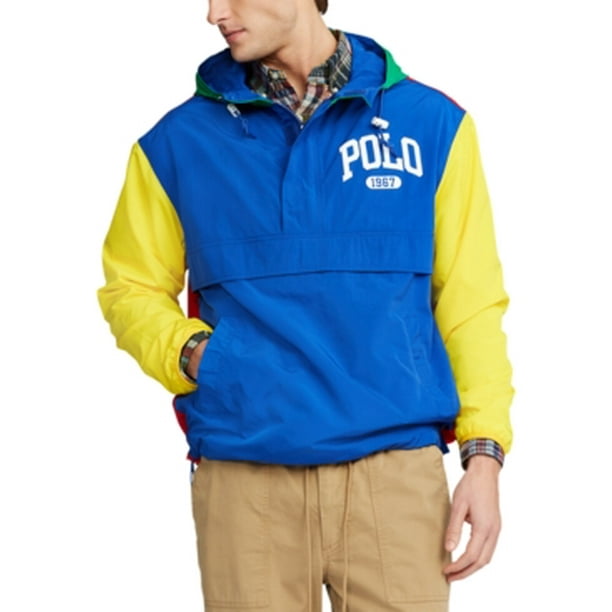 Polo Ralph Lauren RED/RUGBY ROYAL Color-Block Half-Zip Logo Jacket, US  Medium 