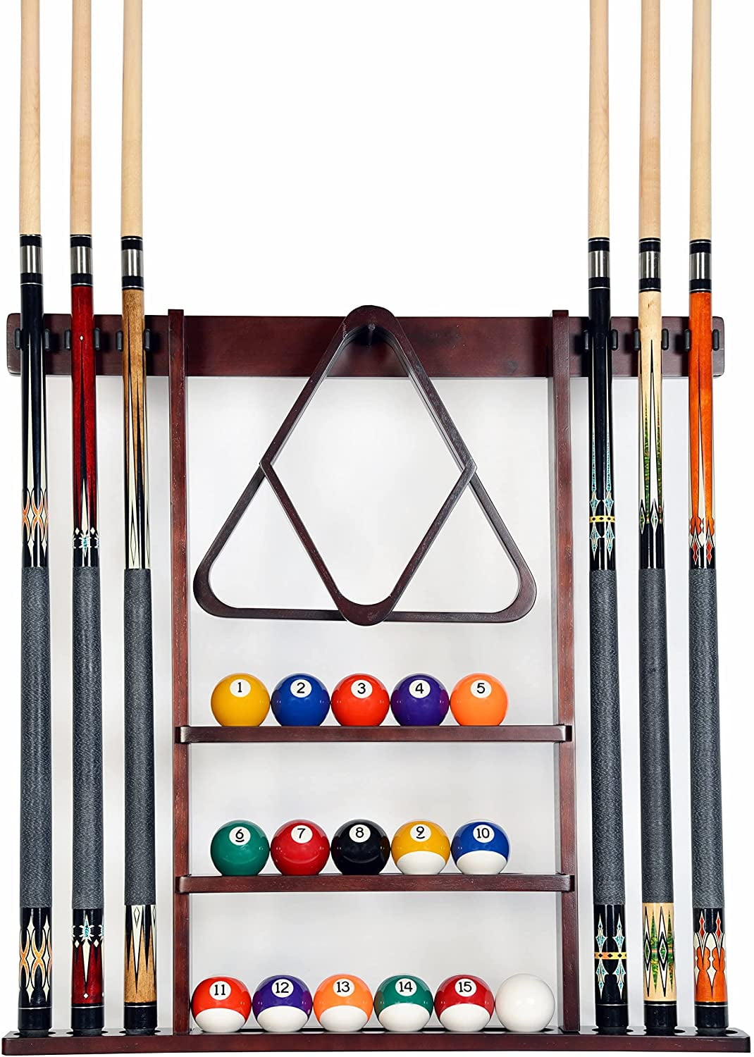 POOL SNOOKER BILLIARD CUE RACK STAND Pool Table OAK and Brass Cue Clips 