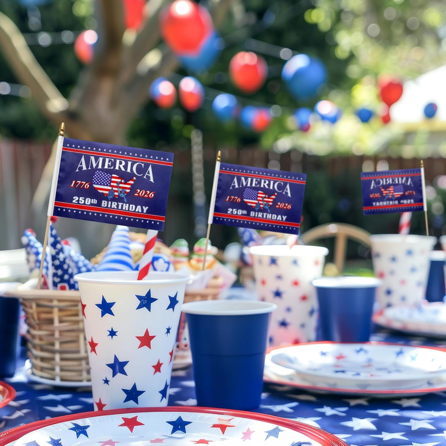 Handheld American Flags, 12 Count 5 x 8 Inch Small USA Flags On Stick, 250th Anniversary Patriotic Decor For 4th Of July Outdoor Celebrations