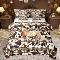 Castle Fairy Teens Adults Farmhouse Animal Horse Bedding Comforter Set 7-Piece,Boho Aztec King Bedding Sets,Abstract Cow Print Ultra Soft Bed Sheets,Luxury Bedroom Decor,Reversible