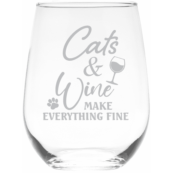 C&M Personal Gifts 17 oz Cats and Wine Make Everything Fine Funny Stemless Wine Glass (Style CW2)