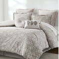 thumbnail image 2 of Lush Decor Zara Floral Block Cotton Comforter 8 Piece Set King Neutral - Tan Comforter - Block Print - Floral Bedding Set with Bed Skirt - Boho Decor, 2 of 9