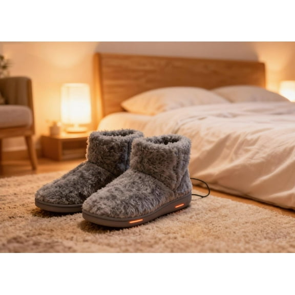 Skimskl Usb Heated Winter Boots for Men & Women, Warm Heated Foot Warmer Booties with 1.5M Cable, Non-Adjustable 55°C Max Heat, Gray & Rose Red Sizes 35-43