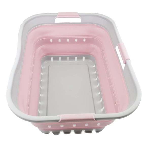 SAMMART Cesta plegable de plástico para la colada de 42 L (11 galones) – Contenedor/organizador de almacenamiento plegable – Tina de lavado portátil – Cesta/cesta para ahorrar espacio (gris/rosa pálid