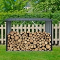 thumbnail image 2 of Gzxs Galvanized Steel Firewood Rack,Log Holder with Sloped Roof,Storage Shed w/Open Back,Backyard Garden Patio Porch for Shovels,Umbrellas,Antennas,Escalators, 85.5"L x 35.25"W x 60.75"H, Gray, 2 of 8