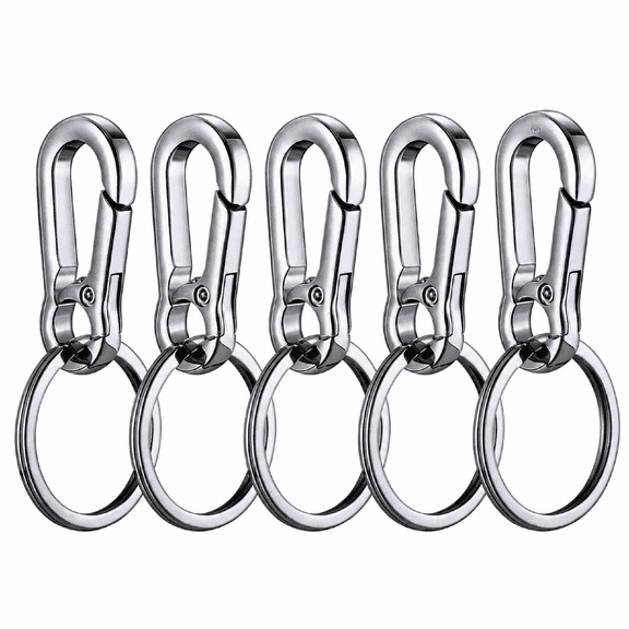 Carabiner Keychain Zinc Alloy 1.8 inch 5 pack Silver Quick Release Split Ring Keys Bags Outdoor