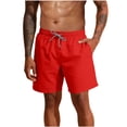 thumbnail image 3 of lcziwo Mens Gym Shorts with Pockets Knee Length Outdoor Elastic Waist Beach Shorts Hiking Fishing Travel Drawstring Chino Shorts Red L, 3 of 10