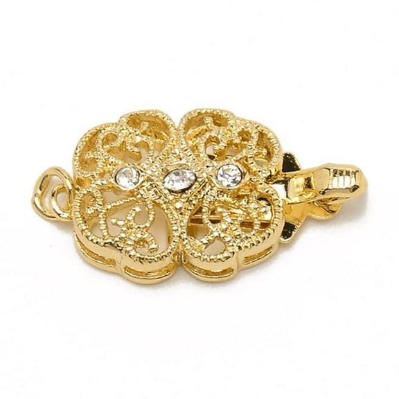 10sets Brass Rhinestone box Clasps Flower Golden 20x11.5x6mm Hole: 2mm