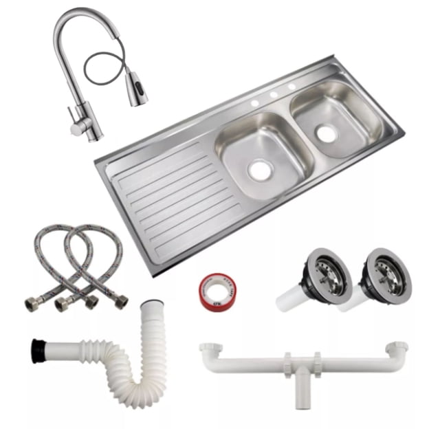 Fregadero Tarja Acero Inoxidable Solvex 120x50x15 Premium Escurridor Lado Izquierdo