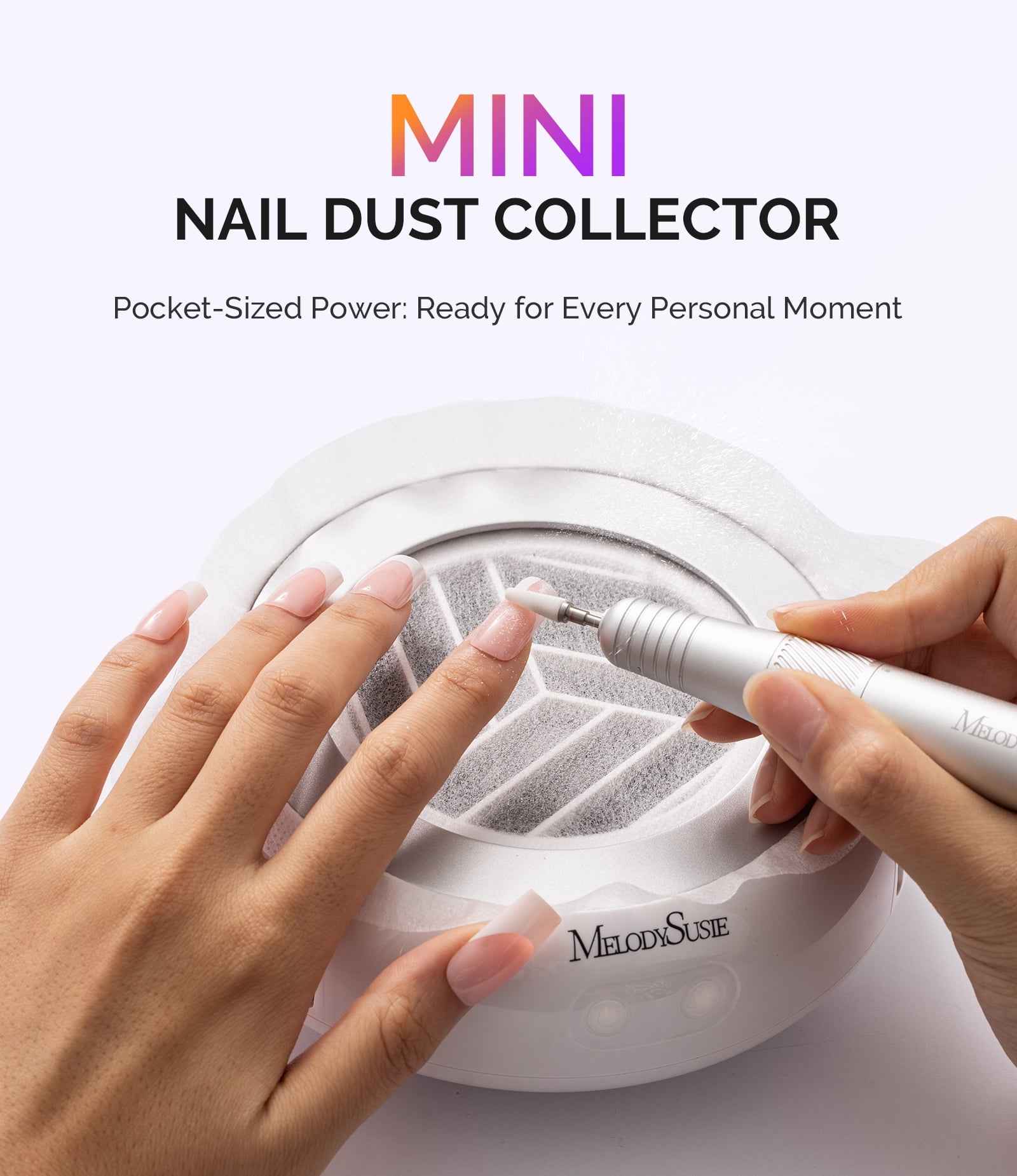 MelodySusie Mini Nail Dust Collector,HProA 6000RPM Portable Suction Vacuum Fan with 30 Pcs Filter Papers,White