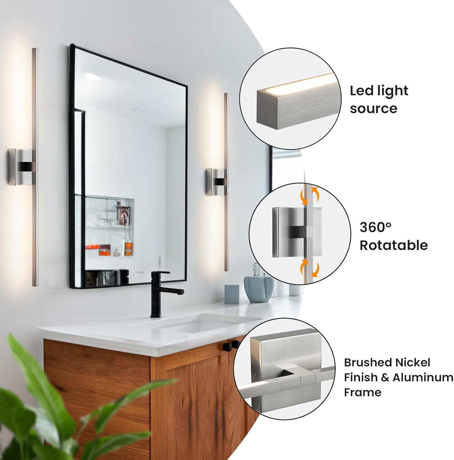 Bathroom Vanity Light Fixtures - 30 Inch Brushed Nickel Bathroom Lights Over Mirror 18W LED Vanity Light Bar 3500K Modern Wall Sconce Lighting for Mural | Bathroom Lights Over Mirror, Dimmable