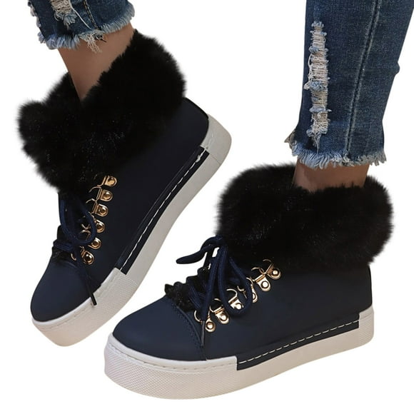 Styesk Boots for Women Winter Short Long Furred Flanged Snow Boots Work Boots for Women