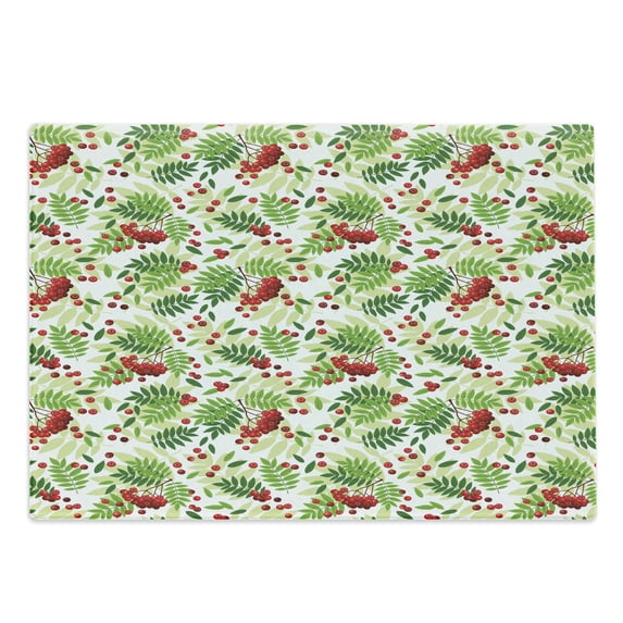 Rowan Cutting Board, Green Leaves Wild Mountain Fruits Raceme Continuous Seasonal Pattern, Decorative Tempered Glass Cutting and Serving Board, Large Size, Apple Green Fern Green, by Ambesonne