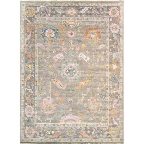 Pasargad Home Pasargad Home Oushak Collection Hand-Knotted Wool Silver Area Rug- 9' 9' X 14' 1'