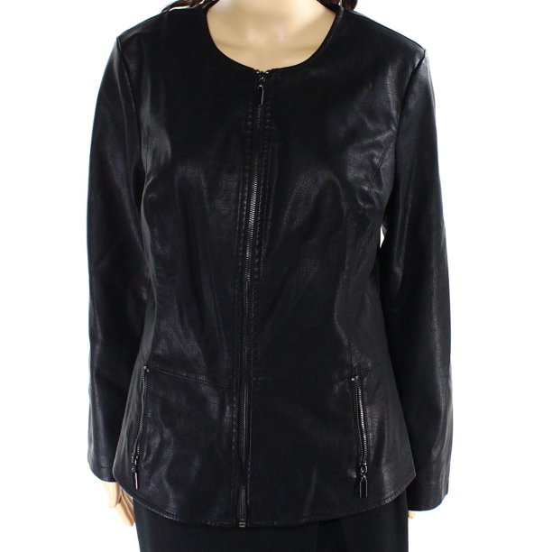 Alfani Alfani New Deep Black Womens Size Medium M Faux Leather Peplum Jacket 