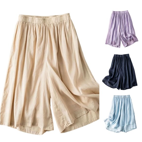 CAIVO Women Loose Wide Leg Capri Shorts High Waist Summer Casual Flowy Cropped Shorts Soft Lightweight Beach Short Classic Outdoor Work Solid Color Bottoms
