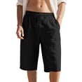 thumbnail image 2 of Dwellite Cotton Linen Shorts for Men Casual Elastic Waist Drawstring Summer Vacation Beach Shorts with Pockets Black 3XL, 2 of 5
