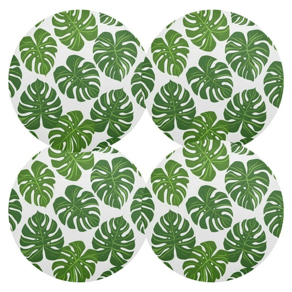 Ryvnso Palm Tropical Leaf Round Plate Mats Dining Table Placemat Set of 4 for Holiday Decoration
