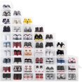 thumbnail image 1 of OLLIE Drop Front Hard Plastic Shoe Storage - Fits Up to Size 11 Mens - Shoe Organizer for Closet, Plastic Drawer Storage, Organization and Storage, Shoe Box, Stackable Storage Bins (Pack Of 48, Clear), 1 of 6