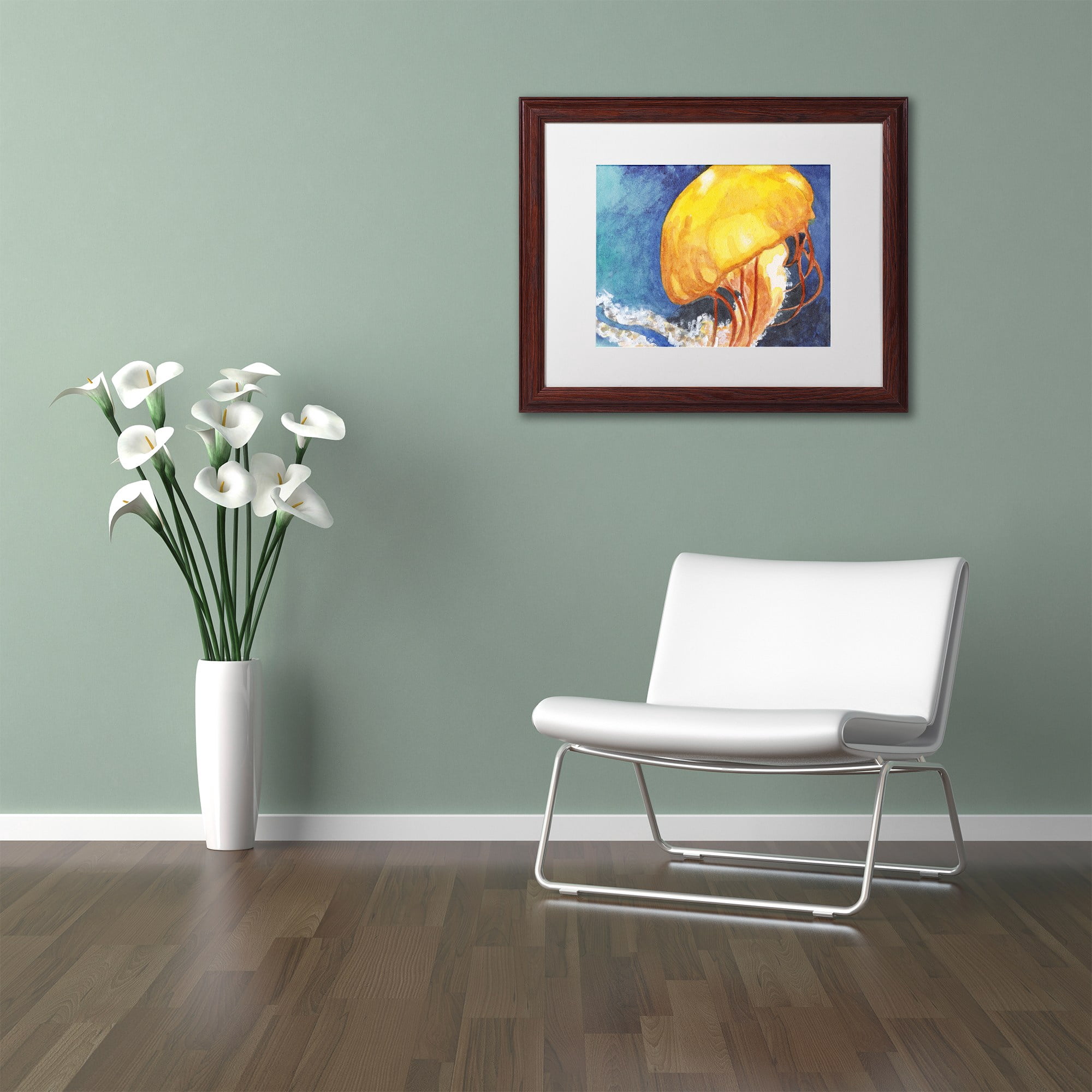 Trademark Fine Art "Jelly Fish II" Canvas Art by Jennifer Redstreake White Matte, Wood Frame