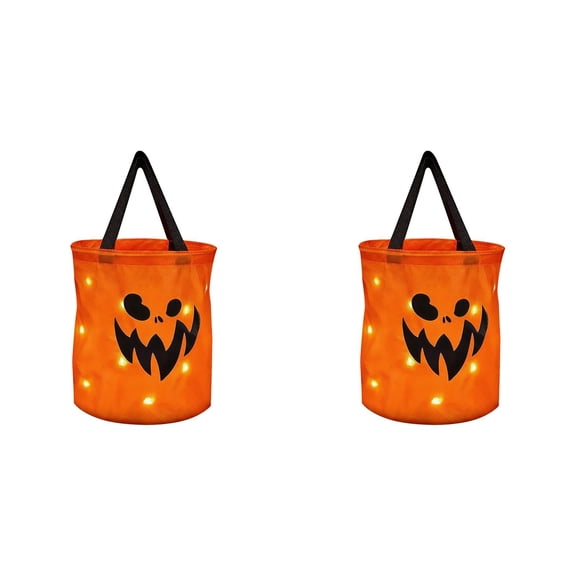 Clearance Under $5.1! 2 Pack LED Light Up Halloween Candy Bucket Bag with Handle (Lightning)