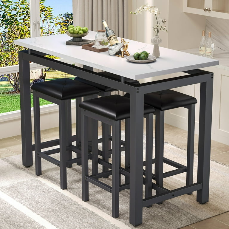 Counter Height Table Set of 5 Breakfast Bar Table and Stool Set Minimalist Dining Table with Backless Stools Wood Top Pub Table Chair Set for Kitchen Apartment Bistro Space Saving