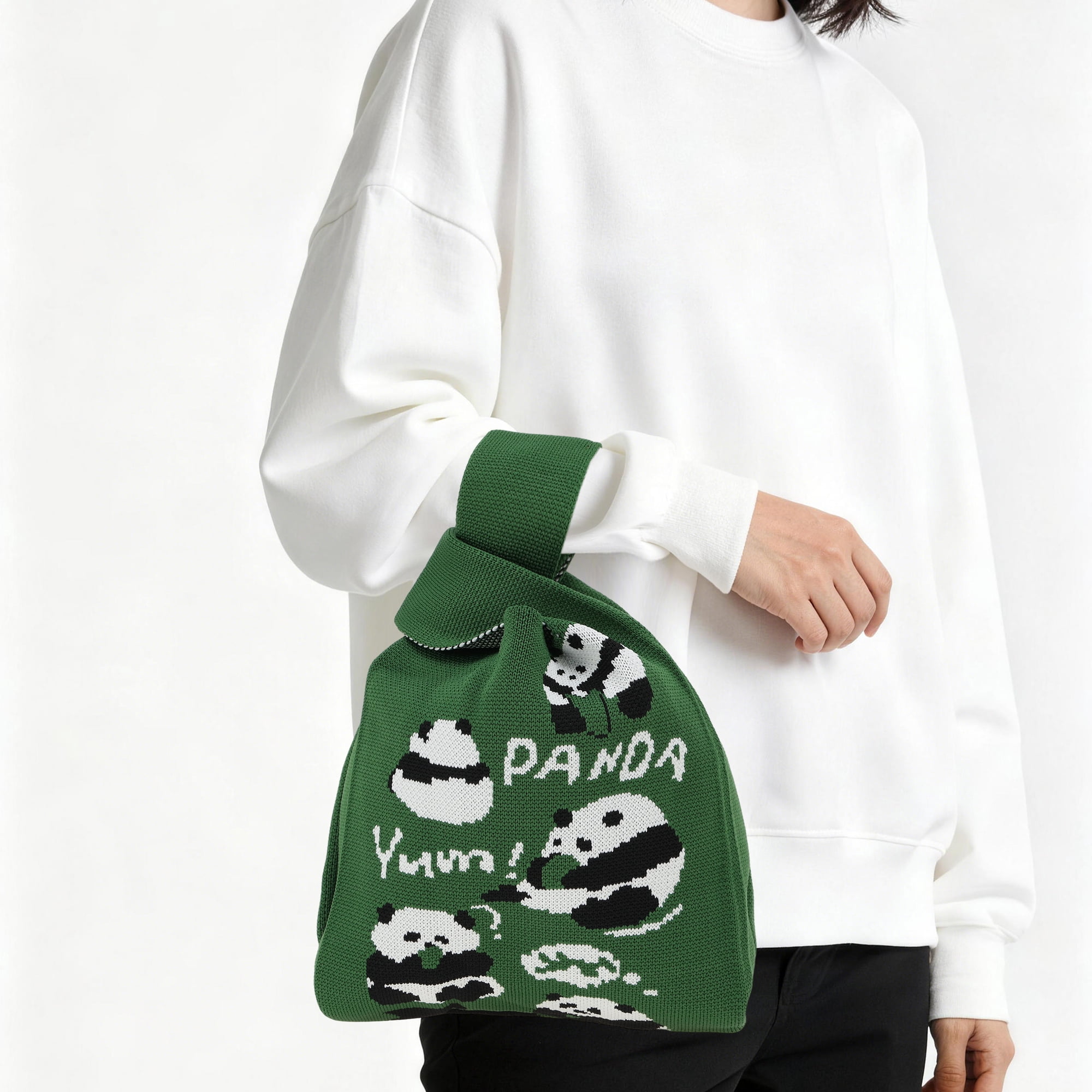 Unique Bargains Cute Animal Pattern Knitted Wrist Bag for Stylish and Practical Use Green