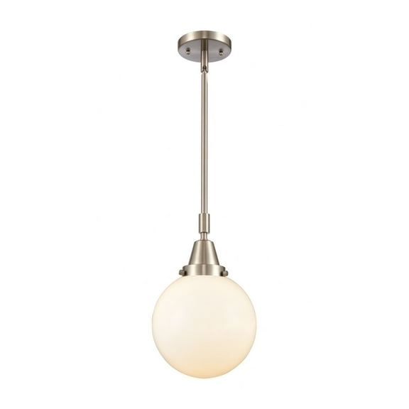 447-1S-SN-G201-8-Innovations Lighting-Beacon - 1 Light Stem Hung Mini Pendant-12.63 Inch Tall and 8 Inch Wide-Brushed Satin Nickel Finish-Matte White