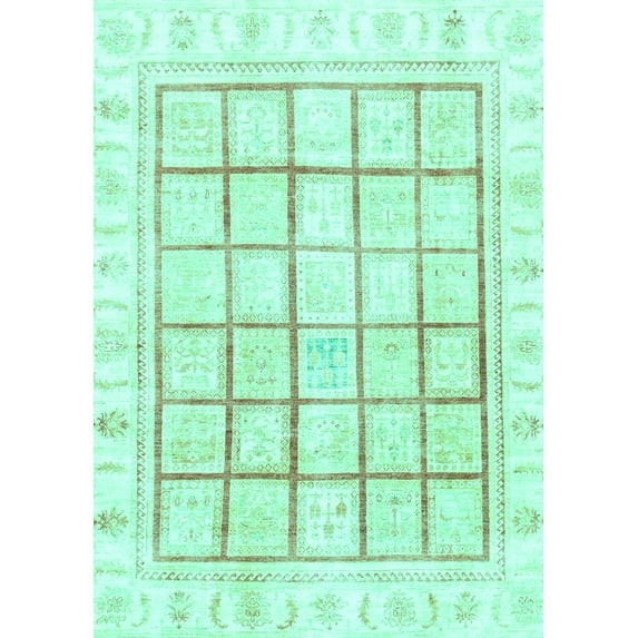 Ahgly Company Machine Washable Indoor Rectangle Abstract Turquoise Blue Modern Area Rugs, 5' x 7'