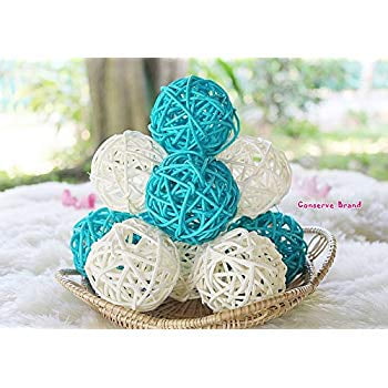 Thailand S Gifts Natural Small Wicker Balls Two Tone Light Blue