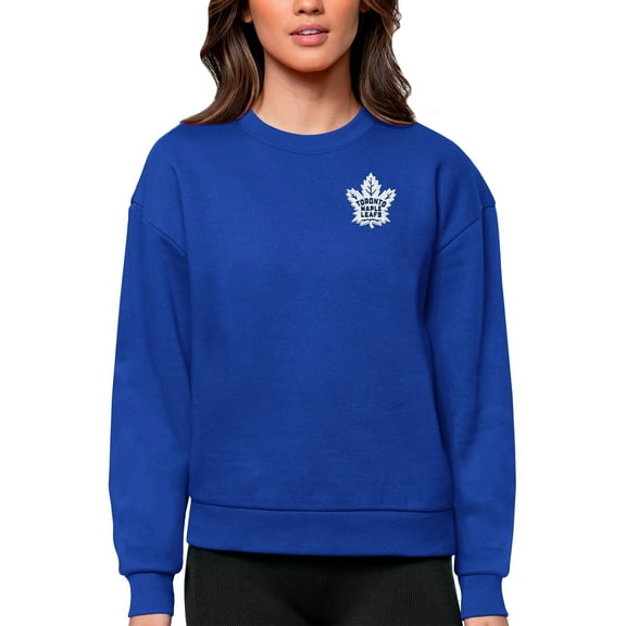 Women's Antigua Royal Toronto Maple Leafs Primary Logo Victory Crewneck Pullover Sweatshirt
