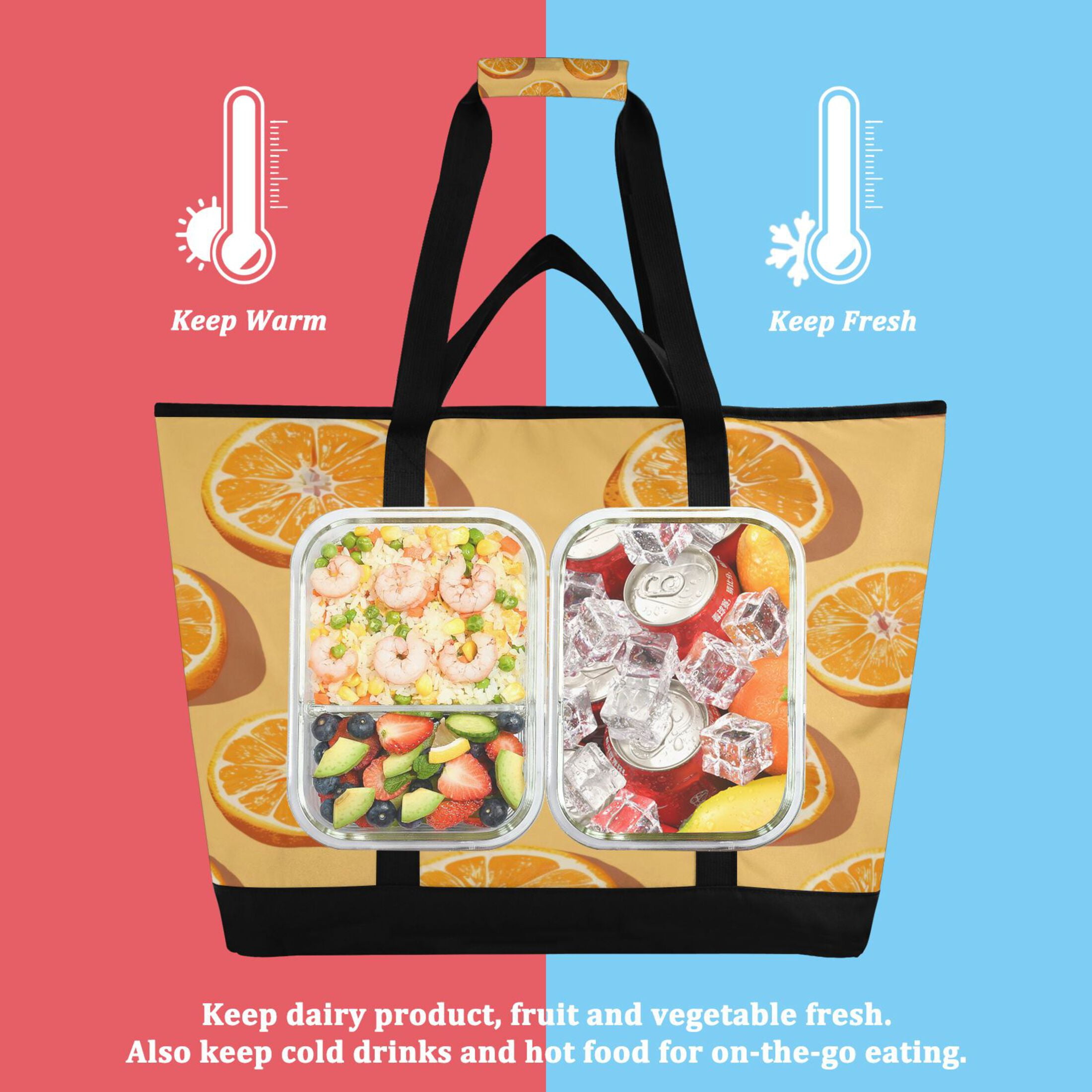 Large Hand-held Ice Pack Picnic Bag Insulation and Refrigeration Suitable for Shopping Picnics and Camping Orange Orange