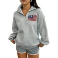 thumbnail image 2 of Women'S Monochrome Quarter Zip Sweatshirt Long Sleeve Top Flower Gray XL, 2 of 9