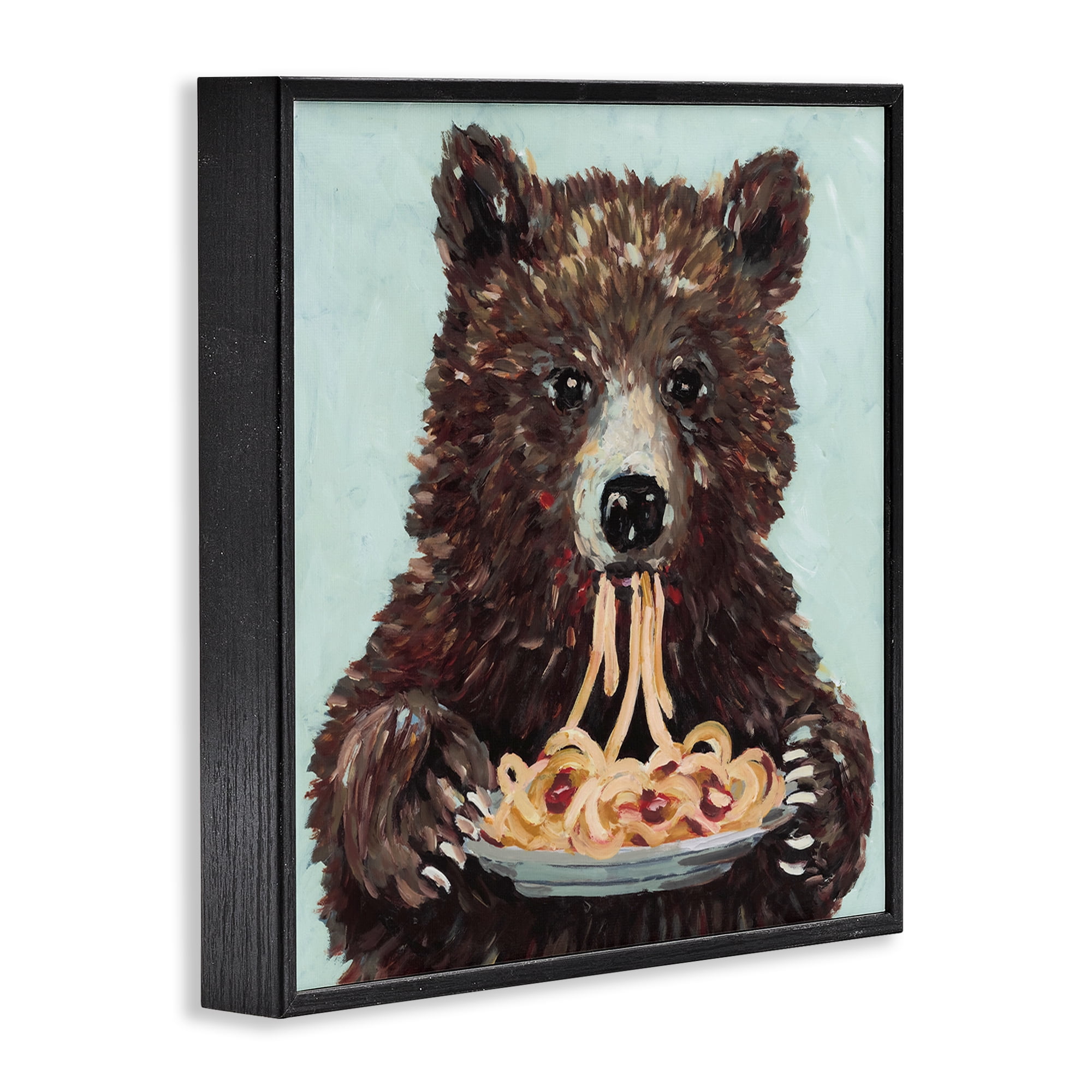Whimsical Bear & Spaghetti Black Framed Giclee Art, design by Studio Bautista
